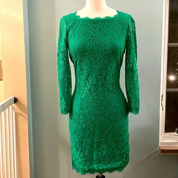 Diane Von Furstenberg | Dresses | Gorgeous Dvf Green Lace Sheath Dress |  Poshmark